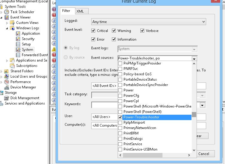 windows 8 событие включение питание (пробуждение) power-troubleshooter