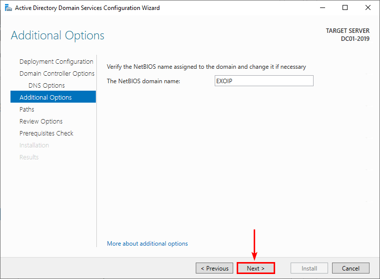 Additional Options при создании домена Active Directory
