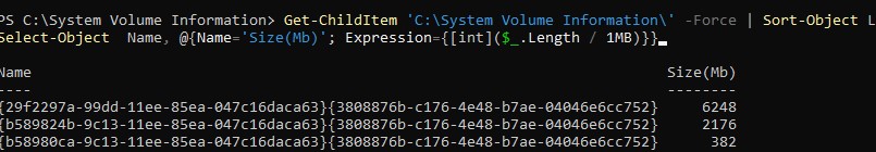 Найти большие файлы в system volume information