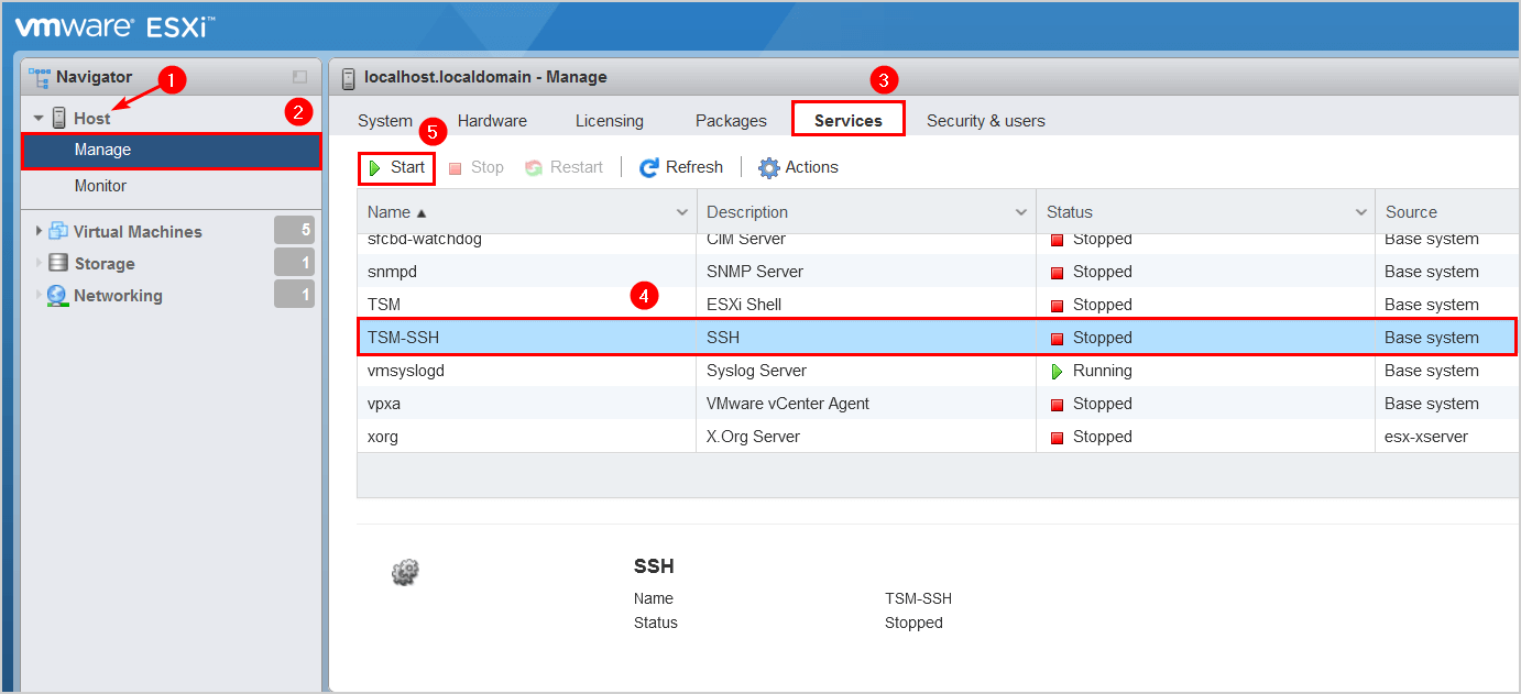 Включение SSH на VMware ESXi