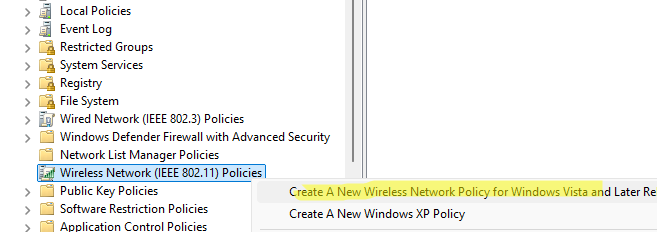 Создание беспроводной сетевой политики через групповые политики Windows