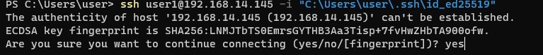 первое подключение к windows по ssh добавить отпечаток ключа