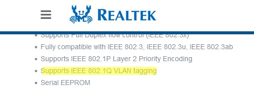 проверка поддержки vlan 802.1q сетевой картой realtek
