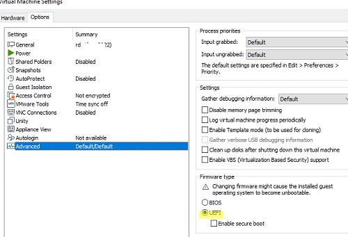 uefi и bios firmware в виртуальной машине vmware