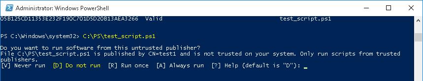 вы хотите запустить powershell скрипт от недоверенного издателя?