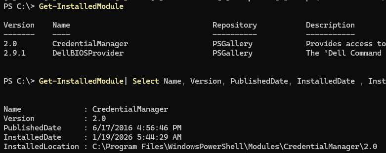 Get-InstalledModule - список установленных сторонних модулей