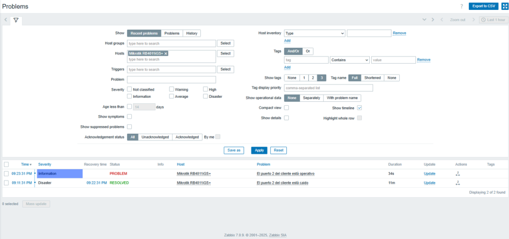 Проблема интерфейса MikroTik в Monitoring Problems Zabbix