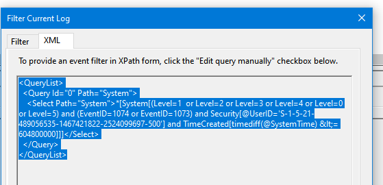 XML запрос в Event Viewer
