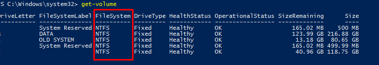 проверить тип файловой системы с помощью PowerShell