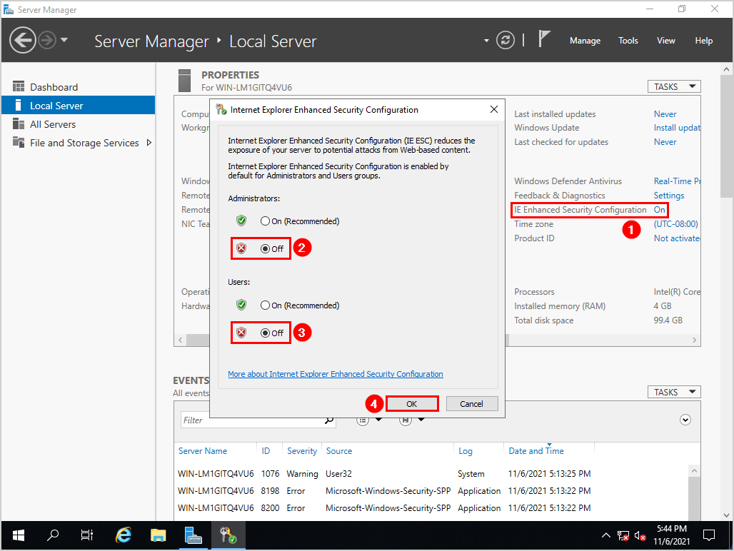 Настройка Internet Explorer Enhanced Security Configuration в Windows Server