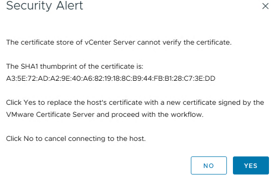 Подтвердите сертификат ESXi