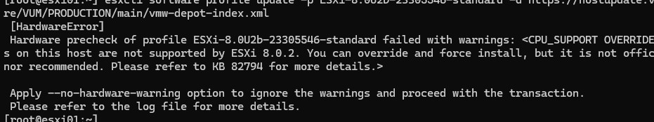 esxcli обновления ошибка hardware The CPUs on this host are not supported 