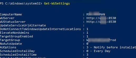 Вывести текущие настройки windows update - Get-WUSettings