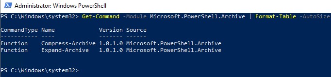 modul powershell archive в windows 10 powershell для работы с zip архивами