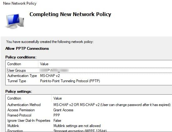 Параметры сетевой политики NPS для VPN-пользователей MikroTik