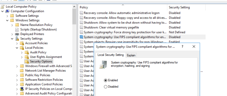 Проверка политики FIPS в Windows при ошибке RDP