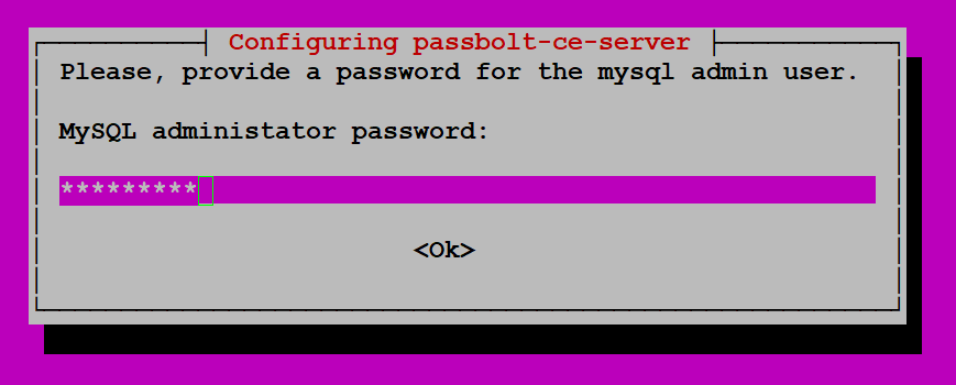 Ввод учётных данных MySQL при установке Passbolt
