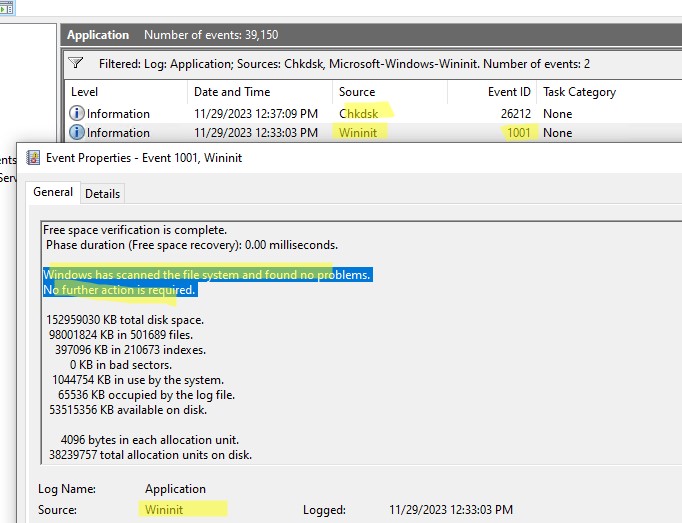 Открыть детальный лог chkdsk в Windows