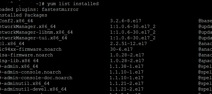yum list installed