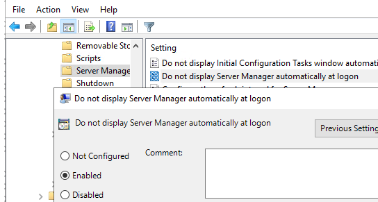 параметр групповой политики - не показывать server manager при входе пользователя