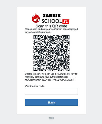 QR-код для подключения TOTP в Zabbix 7.0