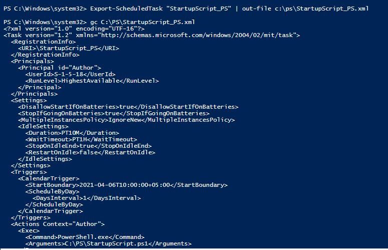 Export-ScheduledTask - импорт задания планировщика в xml файла
