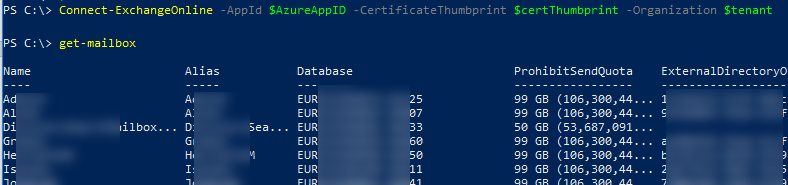 Connect-ExchangeOnline - подключение к exchnage online из powershell с помощью сертфиката