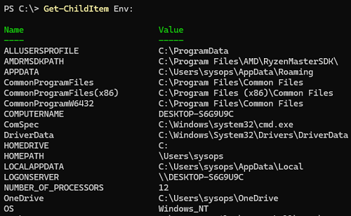 PowerShell - вывести все переменные окружения