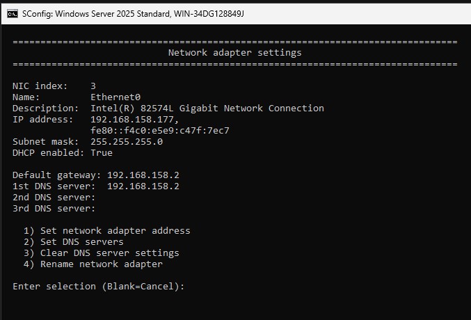 настройка базовых параметров server core из sconfig