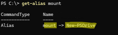 mount это алиас PowerShell команды New-PSDrive