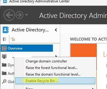 Включить корзину Active Directory