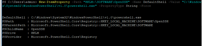 openssh - изменить shell по умолчанию на powershell