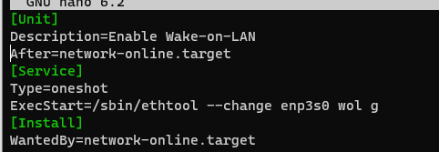 создать systemd unit для WoL