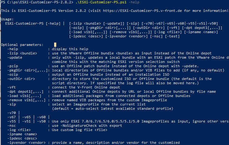 powershell скрипт ESXi-Customizer-PS параметры