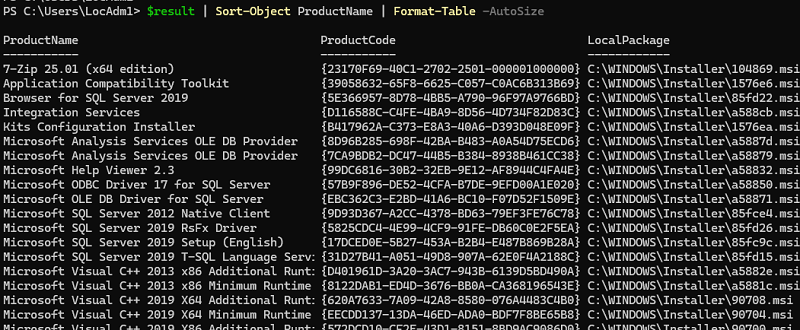 Список программ и их MSI установщиков в папке C:\Windows\Installer 