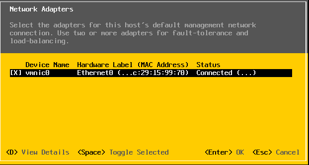 настройка сетевого адаптера esxi