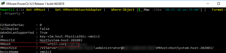 найти esxi хост по MAc адресу с помощью powercli