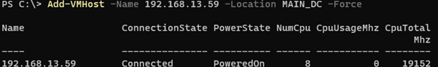 Add-VMHost - команда PowerShell