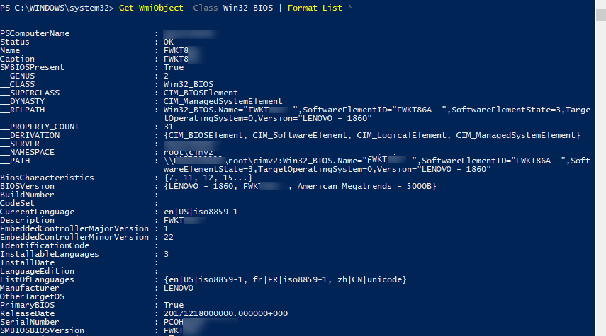Get-WmiObject -Class Win32_BIOS