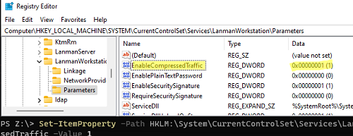 EnableCompressedTraffic - включить SMB сжатие для трафика Windows 11