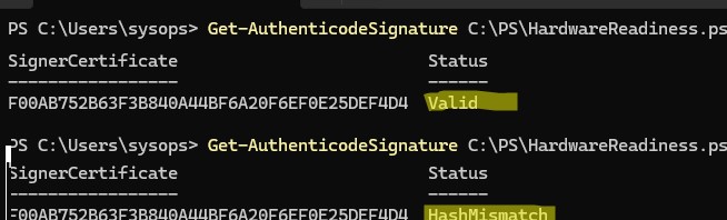 Проверить цифровую подпись powershell скрипта