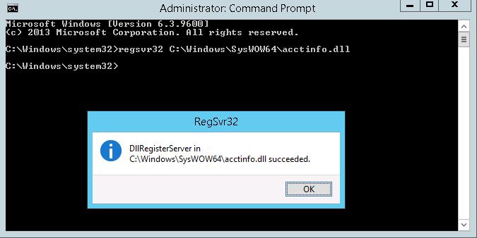 regsvr32 C:\Windows\SysWOW64\acctinfo.dll