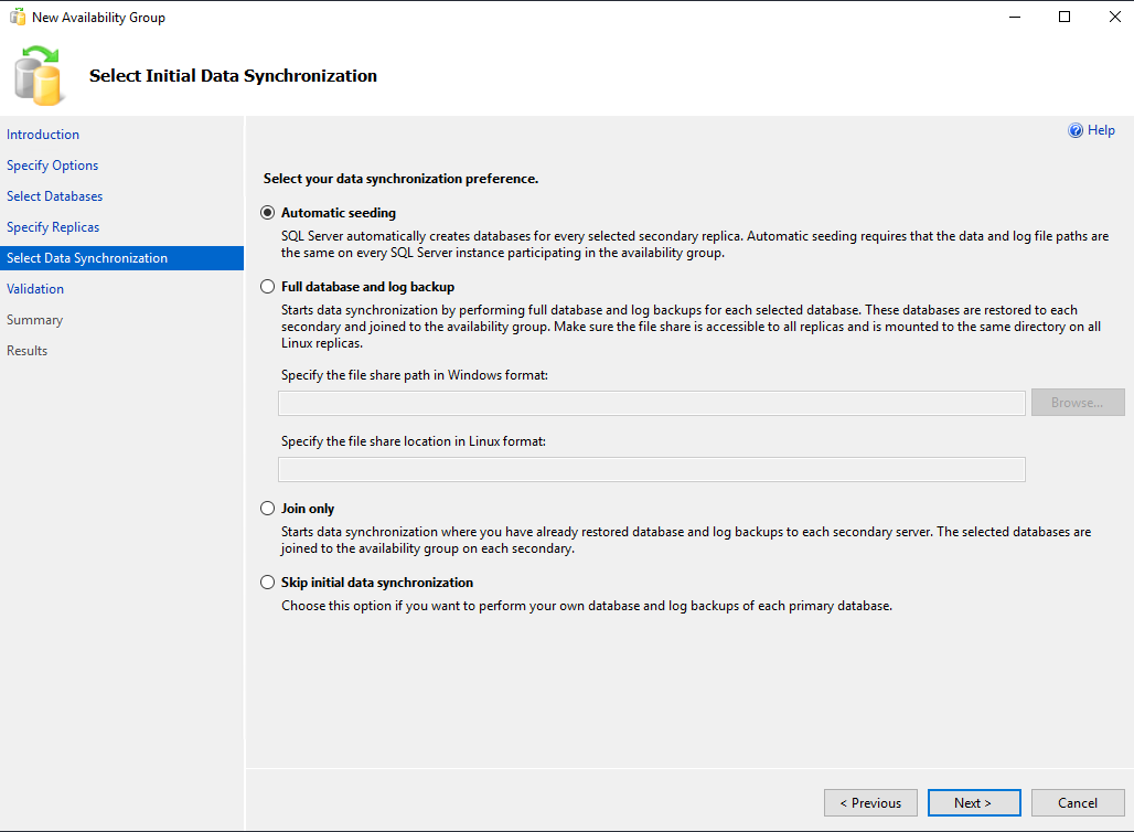 sql server always on - Automatic seeding