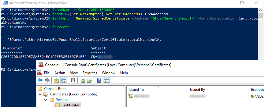 создать самоподписанный SSL сертификат для шифрования winrm трафика