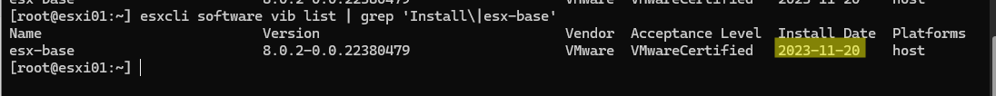 esxcli дата обновления образа esxi