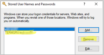 Удаление сохранённых учётных данных RDP из Credential Manager