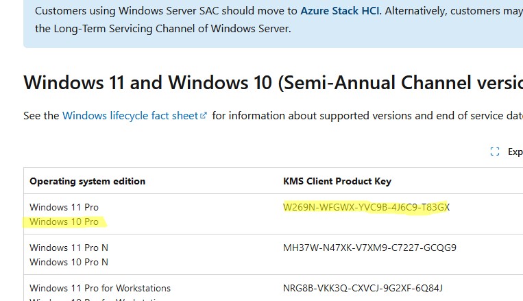 Список официальных KMS Client Product Key