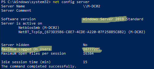 Windows Server - лимит Maximum Logged On Users 