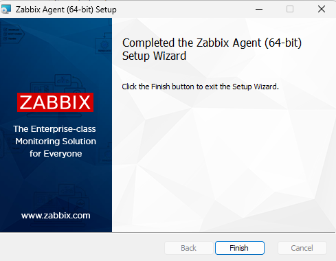 Завершение установки Zabbix Agent в Windows