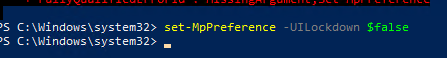 Set-MpPreference -UILockdown - разблокировать графический интерфейс защитника Windows